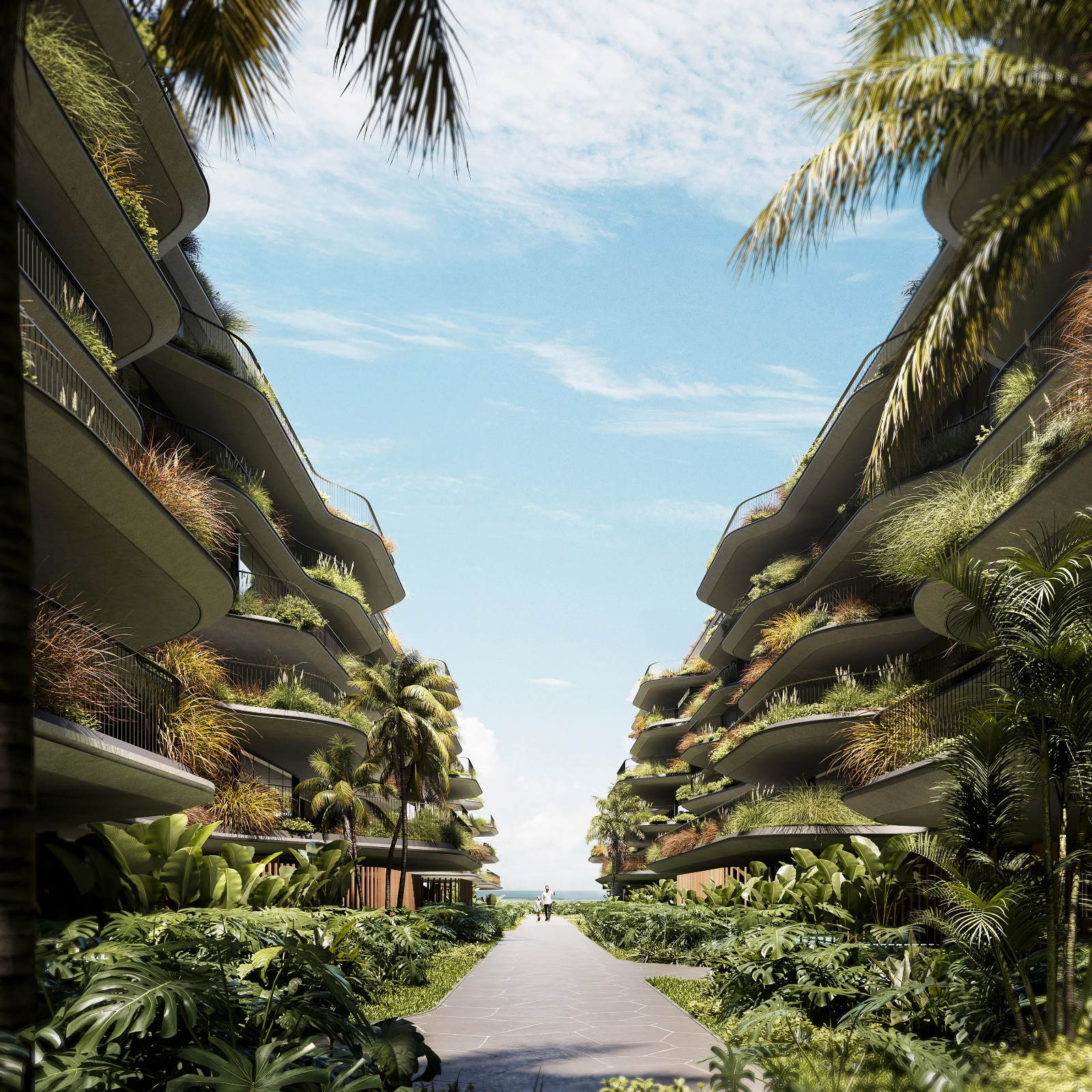Eixo paisagístico de integração entre edificações residenciais
